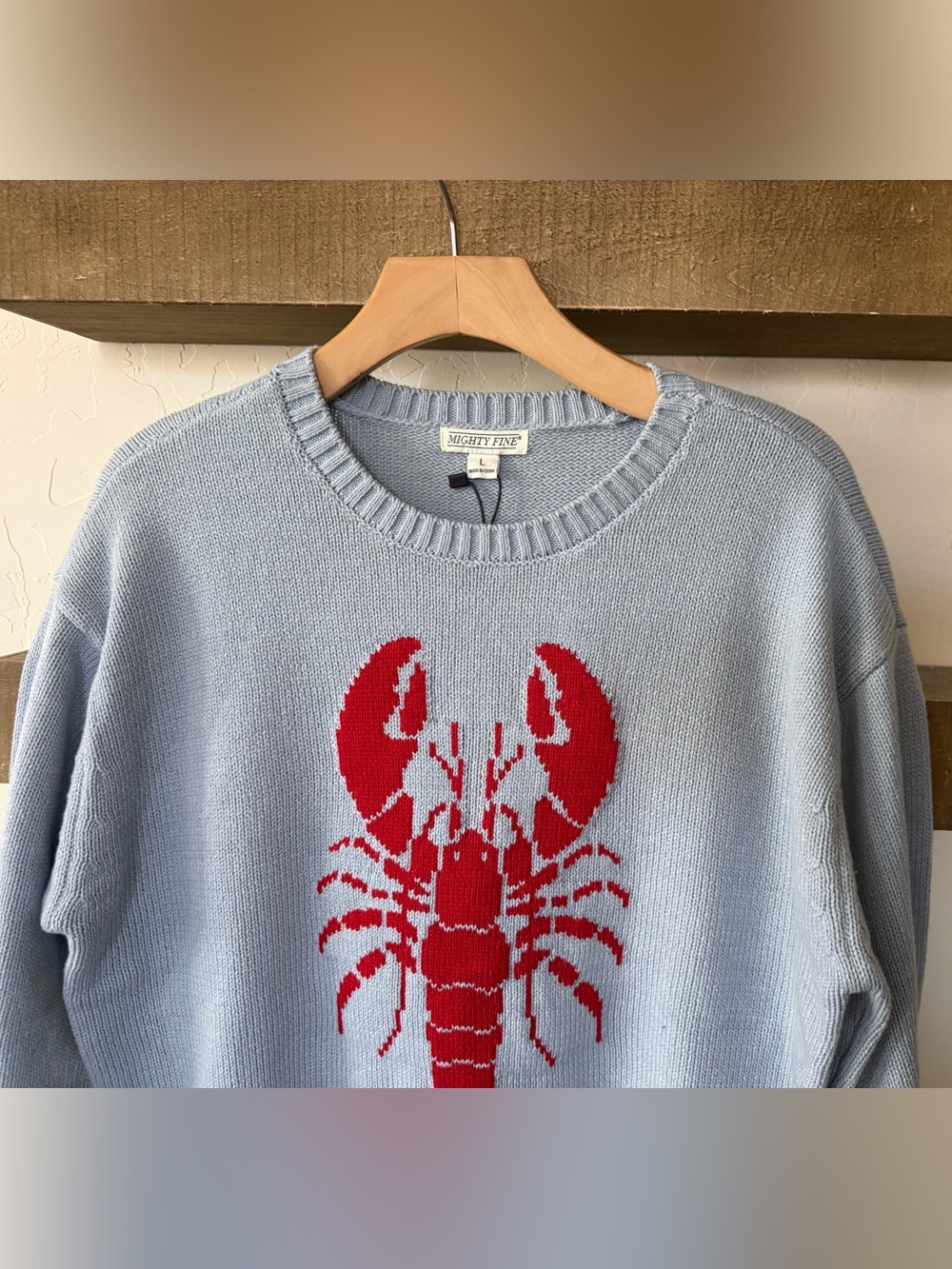 Mighty Fine|Pale Blue Crewneck knit Sweater-Red Lobster Novelty•Coastal Nautical - Picture 5 of 15